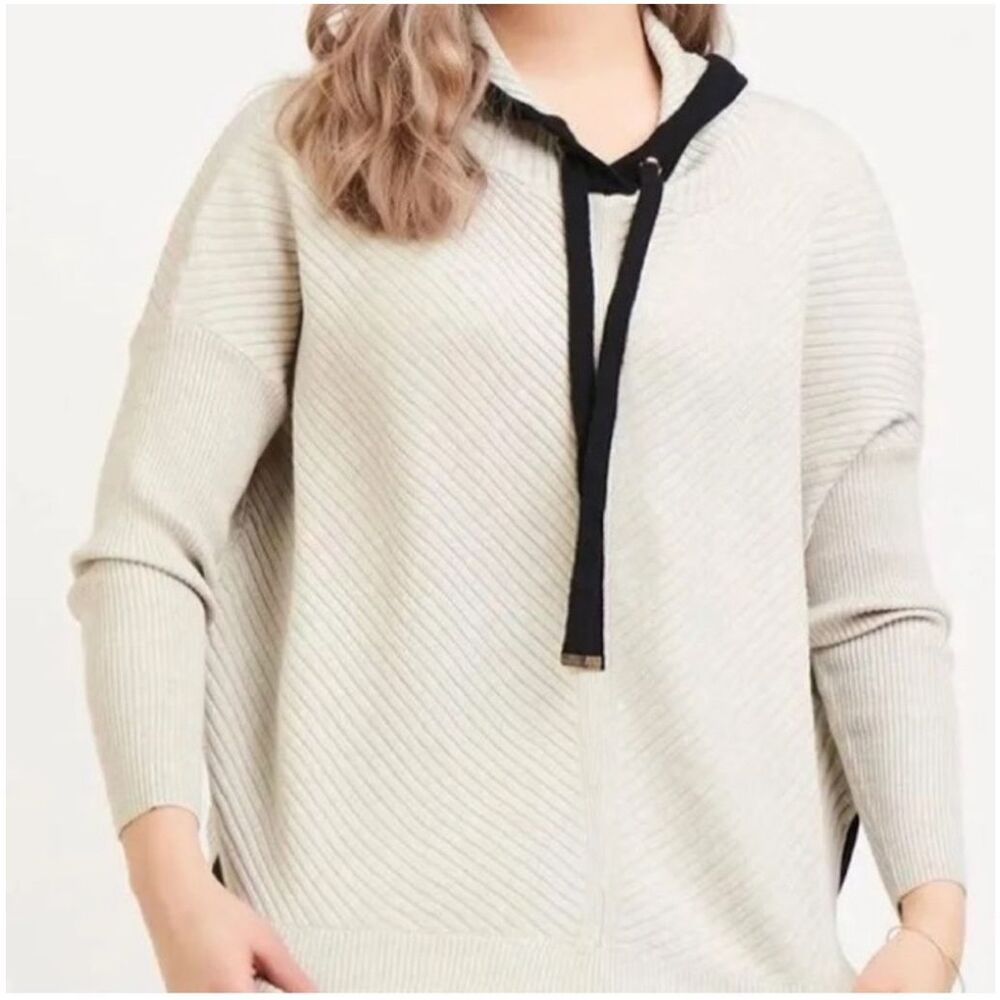 DEX Hooded Ribbed Poncho Sweater Oatmeal Tan Dolman Pullover Womens XL NEW